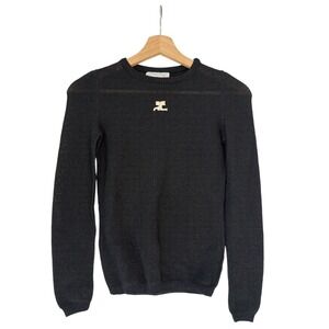 Vintage‎ Courrèges Black Micro Mesh Knit Sweater Made in France Archival 70s 80s